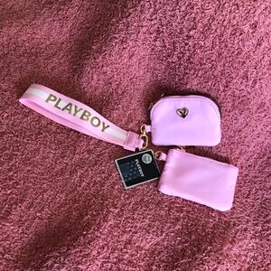 PLAYBOY Light Pink Double Pouch Wristlet Keychain